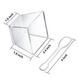 Poever 3.8 oz Plastic Dessert Cups with Spoons 50 Pack, Clear Square Mini Dessert Cups Appetizer Cups Parfait Cups Tumbler Cups for Mousse Puddings, Party Supplies