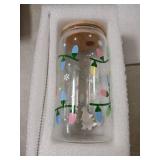 Joyseller Christmas Gifts, 18oz Color Changing Christmas Lights Iced Coffee Can Glass, X-mas Glass Cup with Lid and Straw, Holiday Tumbler