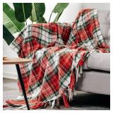 G Lake Christmas Plaid Throw Blanket Green Red Super Soft Faux Cashmere Blankets with Tassels for Couch Sofa Halloween Home Decor 50" x 60" (Xmas)