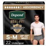 Depend Real Fit Adult Diapers, Incontinence Underwear for Men, Disposable, Maximum Absorbency, Small/Medium, Grey, 22 Count, Packaging May Vary