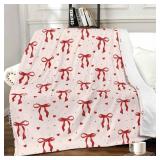 VOL&BASS Cute Red Bow Throw Blanket 50" x 60",Red Bow Flannel Throw Blankets Gifts for Women Girls,Aesthetic Preppy Bowknot Coquette Warm Blanket Room Decor for Home Bed Sofa Couch Chair Decoration