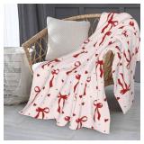 VOL&BASS Cute Red Bow Throw Blanket 50" x 60",Red Bow Flannel Throw Blankets Gifts for Women Girls,Aesthetic Preppy Bowknot Coquette Warm Blanket Room Decor for Home Bed Sofa Couch Chair Decoration