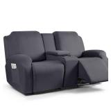 TAOCOCO Reclining Loveseat with Middle Console Slipcover, 4 Piece Polyester Fabric Stretch Loveseat Reclining Sofa Covers (Dark Gray, 2 Seat Recliner Cover with Console)