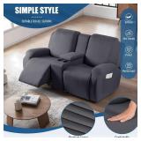 TAOCOCO Reclining Loveseat with Middle Console Slipcover, 4 Piece Polyester Fabric Stretch Loveseat Reclining Sofa Covers (Dark Gray, 2 Seat Recliner Cover with Console)