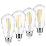 Brightever 4-Pack Vintage LED Edison Bulbs 60W Equivalent, 6W ST58 2700K Warm White Antique LED Filament Bulbs, E26 Medium Base, Clear Glass Style for Home and Commercial, Non-dimmable