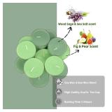 12 Pack Scented Tealight Candles, White Bee Wax & Soy Wax Blended Candle in Green, 2 Scents Fig & Pear and Wood Sage & Sea Salt, Mini Candles in Clear Acrylic Cups for Home