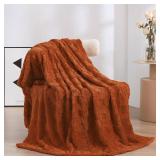 Linecooo Burnt Orange Fleece Throw Blanket 50"-60" for Couch Sofa Bed,Super Soft Cozy Plush Microfiber Flannel Blanket with 3D Checkered Design Lightweight for Adults,Woman,Girls