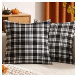 Woaboy Set of 2 Scottish Tartan Plaid Throw Pillow Covers Farmhouse Classic Plaid Decorative Square Cushion Cases Fall Autumn Christmas Home Decor for Sofa Couch Livingroom 18x18 Inch,Black and White