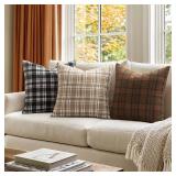 Woaboy Set of 2 Scottish Tartan Plaid Throw Pillow Covers Farmhouse Classic Plaid Decorative Square Cushion Cases Fall Autumn Christmas Home Decor for Sofa Couch Livingroom 18x18 Inch,Black and White
