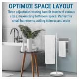 MyGift 40 Inch Tall Matte White Metal Floor Standing Bathroom Towel Holder Rack with 3 Swivel Bars, Spa Pool Hot Tub Valet Accessories Stand for Drying Towels