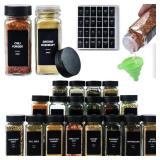 JARXSUN 47Pcs Spice Jars Containers with Labelsï¼4oz Black Seasoning Bottles with Shaker Lids for Rack, Cabinet, Drawer,Empty Square Condiment Pots (47, Black)