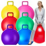 Lewtemi 6 Pcs Hopper Ball Carnival Outdoor Games 32 Inch Jumping Hopping Inflatable Bouncing Ball with Handle and Air Pump for Sport Exercise (Red, Blue, Green, Pink, Yellow, Purple)