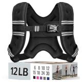 Zeerun Weighted Vest for Women & Men with Reflective Stripe and Adjustable Buckle, Comfortable & Durable Rucking Vest for Walking, Running & Strength Training, 12LBS-Black