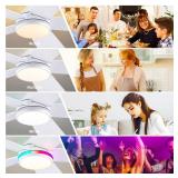 Asyko 46in White RGB Ceiling Fans with Lights and Remote - Low Porfile Indoor Ceiling Fan, 5 Dual-Sided Blades, 3CCT Dimmable, Modern Ceiling Fan Light for Party, Kid