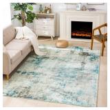 Carvapet 5 x 7 Rugs for Living Room, Moss Teal Green 5x7 Modern Abstract Low Pile Large Carpet with Rubber Backing, Foldable, Non Slip Machine Washable Area Rug
