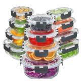 BAYZZ 24 Piece Glass Food Storage Containers with Lids, Airtight Glass Meal Prep Containers for Kitchen, BPA-Free Lunch Box, Microwave and Freezer Safe