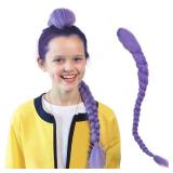 FantaLook Long Purple Braided Cosplay Wig Dress up Accessories with Clips for Halloween Only Braid