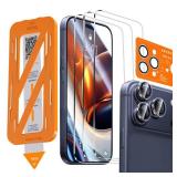 QHOHQ [1-Second Auto-Install] 3 Pack Screen Protector for iPhone 17 Pro [6.3 Inch] + 1 Set Camera Lens Protector, Shatterproof Tempered Glass, [Military Grade Protection], Anti-Finger, Case Friendly