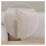 HPUK Geo Cut Velvet Throw Pillow Covers Pack of 2, 18x18 Inch Accent Cushion Covers for Living Room, Bedroom, Decorative Pillow Covers for Couch, Sofa, Chair, Beige