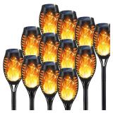 KYEKIO Solar Torch Light with Flickering Flame, 12Pack Solar Lights Outdoor, Waterproof Outdoor Lights for Yard Garden, Luces Solares para Exteriores, Torches Lighting for Outside Patio Decorations
