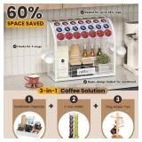 Greatseas Metal K Cup Holder with Wooden Tray, 2-Tier Coffee Bar Organizer with Mug Hooks, Countertop Coffee Pod and Station Accessories White