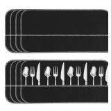 AojSup 8 Pcs Silver Storage Bags Anti Tarnish Silver Protector Bags Black Holder for Silverware Flatware Storage Organizer Cloth Place Setting Roll with White Ribbon for Teaspoon Utensils