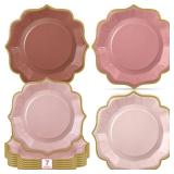 Potchen 48 Pcs Dusty Pink Dessert Plates 7 Inch Gradient Pink Scalloped Disposable Party Paper Plate for Valentine