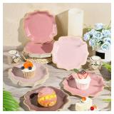 Potchen 48 Pcs Dusty Pink Dessert Plates 7 Inch Gradient Pink Scalloped Disposable Party Paper Plate for Valentine