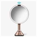 Simplehuman Sensor Mirror, Lighted Makeup Mirror with Magnification (5X), 8" Round Magnifying Vanity Mirror with Lights, Cordless, Rose Gold Stainless Steel