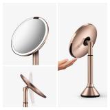 Simplehuman Sensor Mirror, Lighted Makeup Mirror with Magnification (5X), 8" Round Magnifying Vanity Mirror with Lights, Cordless, Rose Gold Stainless Steel