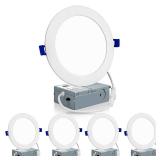 Meconard 4 Pack 6 Inch Ultra-Thin LED Recessed Ceiling Light, 3000K/4000K/5000K Selectable, Dimmable 12W=110W, 1050LM, IC Rated Can-Killer Downlights with Junction Box, ETL and Energy Star Listed