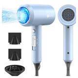 Slopehill Professional Ionic Hair Dryer, Powerful 1800W Fast Drying Low Noise Blow Dryer with 2 Concentrator Nozzle 1 Diffuser Attachments for Home Salon Travel (Matte Blue)