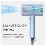 Slopehill Professional Ionic Hair Dryer, Powerful 1800W Fast Drying Low Noise Blow Dryer with 2 Concentrator Nozzle 1 Diffuser Attachments for Home Salon Travel (Matte Blue)