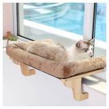Zakkart Cat Perch for Window Sill with Bolster - Orthopedic Hammock Design with Premium Hardwood & Robust Metal Frame - Cat Window Seat for Large Cats and Kittens - Natural Color Wood Brown Bed, 24