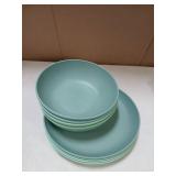 Grow Forward Wheat Straw Kids Plates and Bowls Sets - 8-Piece Unbreakable Dishwasher & Microwave Safe Plastic Plates for Kids - Reusable Non Toxic BPA-Free Dinnerware for Children - Rainforest