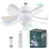 18" Socket Fan Light with Remote, Dimmable LED Ceiling Fans with Lights, Screw in Socekt Fans and 1 Socket Extender, 3 Colors 3000K-6500K, Replacement Light Bulb Fan for Kitchen Garage Bedroom, White 