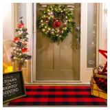 Christmas Red and Black Plaid Rug, 28 x 43 Inches Cotton Hand-Woven Layered Door Mat for Front Porch, Entryway, Outdoor Holiday Decor, Washable Buffalo Check Rug for Home, Patio, Kitchen
