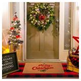 Christmas Red and Black Plaid Rug, 28 x 43 Inches Cotton Hand-Woven Layered Door Mat for Front Porch, Entryway, Outdoor Holiday Decor, Washable Buffalo Check Rug for Home, Patio, Kitchen