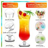 12 Pcs Plastic Hurricane Glasses 15oz Break Resistant Drinking Glasses Reusable Pina Colada Glasses Clear Cups Cocktail Wine Margarita Tropical Beer Juice Beach Party with 160 Pcs Cocktail Pick Stick