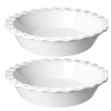 LE TAUCI Ceramic Pie Pans Plate for Baking, 9 inch Deep Dish Baking Dish, 52 ounce Bakeware for Apple Pecan Pie, Set of 2, White