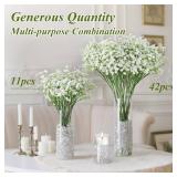 DomeStar Artificial Babys Breath Flowers 42 PCS White Fake Gypsophila for Wedding Centerpieces, Home Decoration, DIY Crafts, Bridal Shower, Party Decor & Gifts
