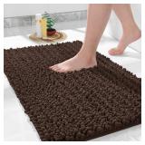 Yimobra Bathroom Rugs Non Slip Washable 32x20 Inch - Ultra Soft Absorbent Chenille Bath Mat, Quick Dry Shaggy Floor Carpet for Tub Shower, Brown Home Decor Accessories