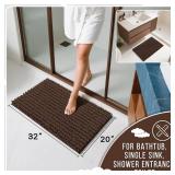 Yimobra Bathroom Rugs Non Slip Washable 32x20 Inch - Ultra Soft Absorbent Chenille Bath Mat, Quick Dry Shaggy Floor Carpet for Tub Shower, Brown Home Decor Accessories