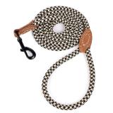 Mile High Life Rope Leash with Genuine Leather Connection, 6 FT/5 FT/4 FT, Heavy Duty Leash for Medium & Large Dogs (Black Khaki, 48 Inch)