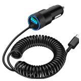 MFi Certified iPhone 17 Car Charger Fast Charging, Braveridge 75W USB C PD&QC Car Power Cigarette Lighter USB Charger with 6FT Type C Coiled Cable for iPhone 17/17 Pro Max/16/15/Galaxy S25/S24/Pixel