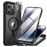 Miracase Glass Series Designed for iPhone 14 Pro Max Case 6.7 Inch, Upgrade Full-Body Magnetic Case with Built-in 9H Tempered Glass Screen Protector, with Camera Lens Protector, Magnetic Black