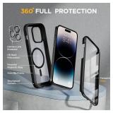 Miracase Glass Series Designed for iPhone 14 Pro Max Case 6.7 Inch, Upgrade Full-Body Magnetic Case with Built-in 9H Tempered Glass Screen Protector, with Camera Lens Protector, Magnetic Black