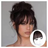 Bangs Hair Clip Dark Brown Clip in Bangs 100% Human Remy Wispy Clip on Hair Extensions Fringe with Temples Hairpieces for Women