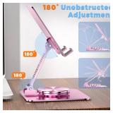 Qutechwood 360 Rotatable Foldable Phone Stand for Desk,Fully Adjustable Desktop Phone Holder Cradle Dock Compatible with iPhone 17 16 15 14 13 12 11 Pro Max,Tablets,All Phones(Pink)