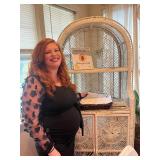 Floral Mesh Bishop Long Sleeve Maternity Midi Dress, Fall Maternity Bodycon Dress for Baby Shower Black Large